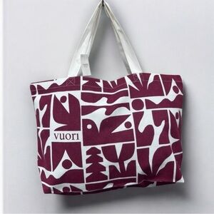Vuori Maroon and White Graphic Tote